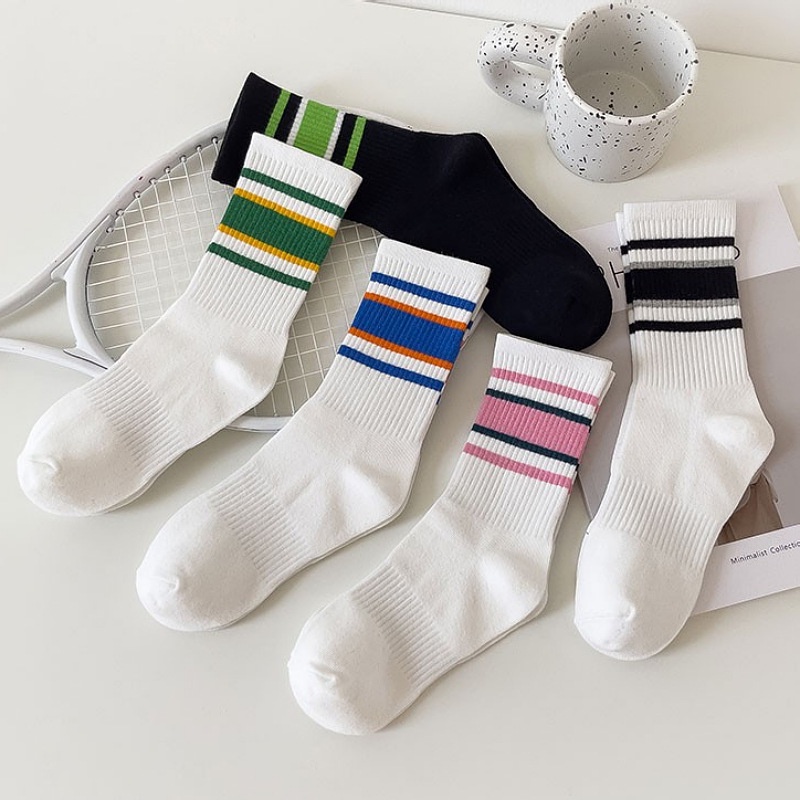 ⭐จัดส่งจากกรุงเทพ⭐ถุงเท้ากีฬาสีขาว ถุงเท้าถักลายทาง ดูดซับเหงื่อและระบายอากาศ