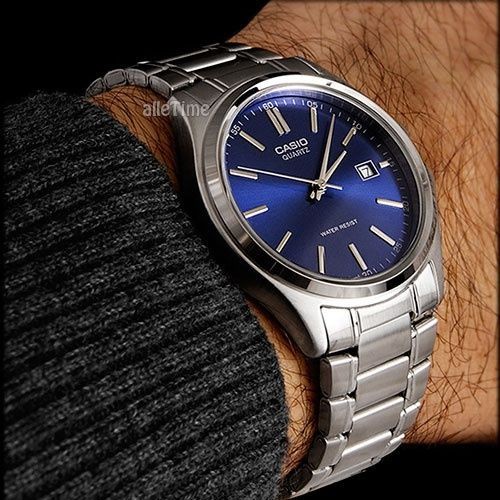 Casio นาฬิกาข้อมือผู้ชาย สายสแตนเลส สีเงิน/น้ำเงิน รุ่น MTP-1183A-2ADF,MTP-1183A-2A,MTP-1183A