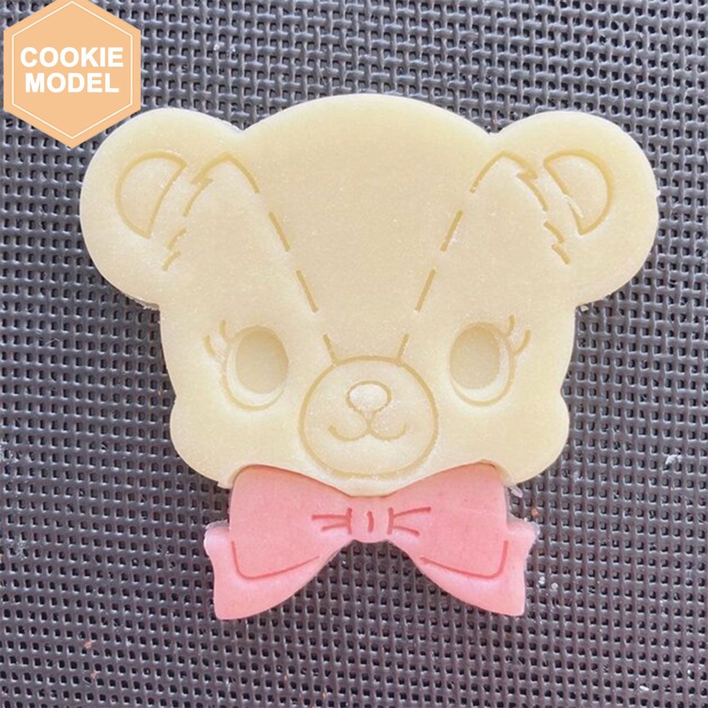 [ 2 วันจัดส ่ ง ] น ่ ารักโบว ์ หมีบิสกิตแม ่ พิมพ ์ ในครัวเรือน diy เครื ่ องมืออบคุกกี ้ ตัดแม ่ พิมพ ์ กด 3D แม ่ พิมพ ์ ดินแม ่ พิมพ ์