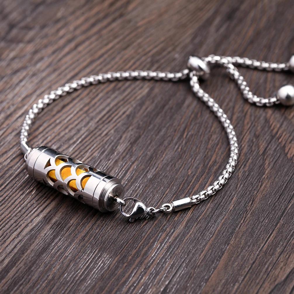 สร้อยข้อมือล็อกเก็ตอโรมาเทอราพีสร้อยข้อมือสแตนเลสสายรัดข้อมือปรับน้ําหอมอโรมาล็อกเกตน้ํามันหอมระเหย ดิฟฟิวเซอร์ สร้อยข้อม