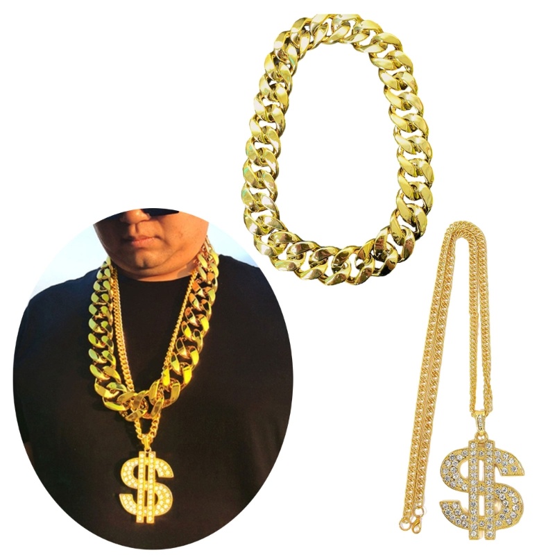QUIM 2PCS Eye Catching Rapper Chains สร้อยคอโซ่ทองสร้อยคอแฟชั่น Hip Hop