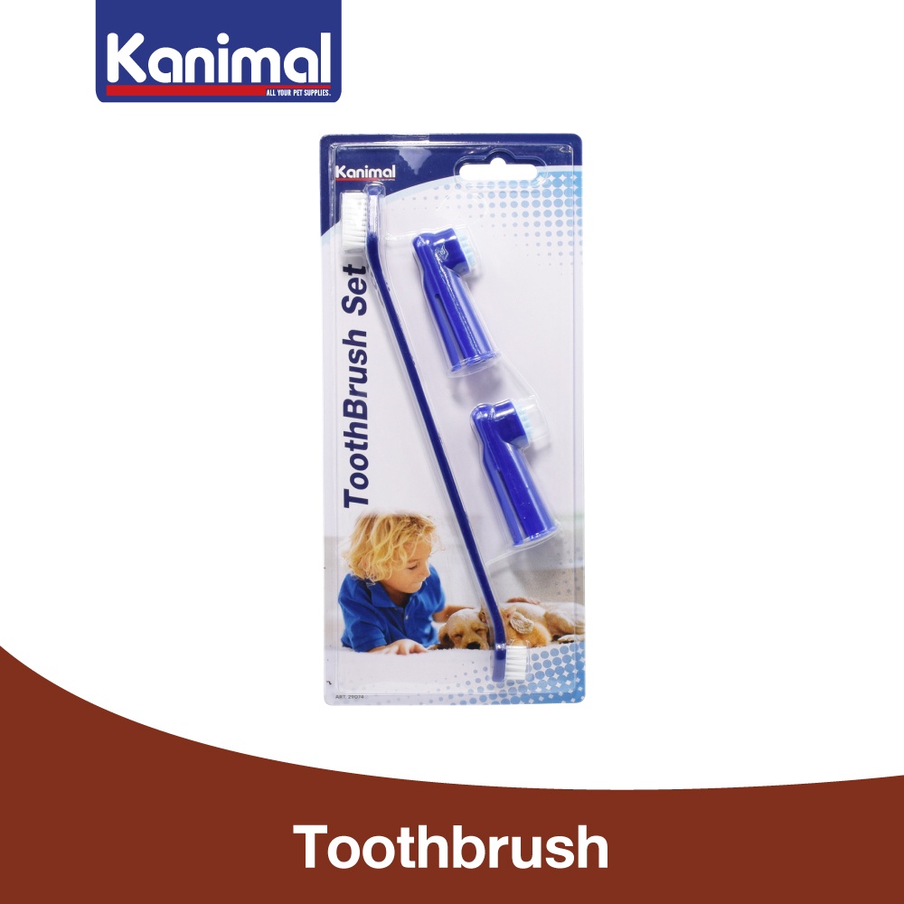 Kanimal Pet Toothbrush Set ชุดแปรงสีฟันสัตว์เลี้ยง ด้ามยาว/สั้น นวดเหงือก สำหรับสุนัขและแมว (3 ชิ้น/แพ็ค) [29074]
