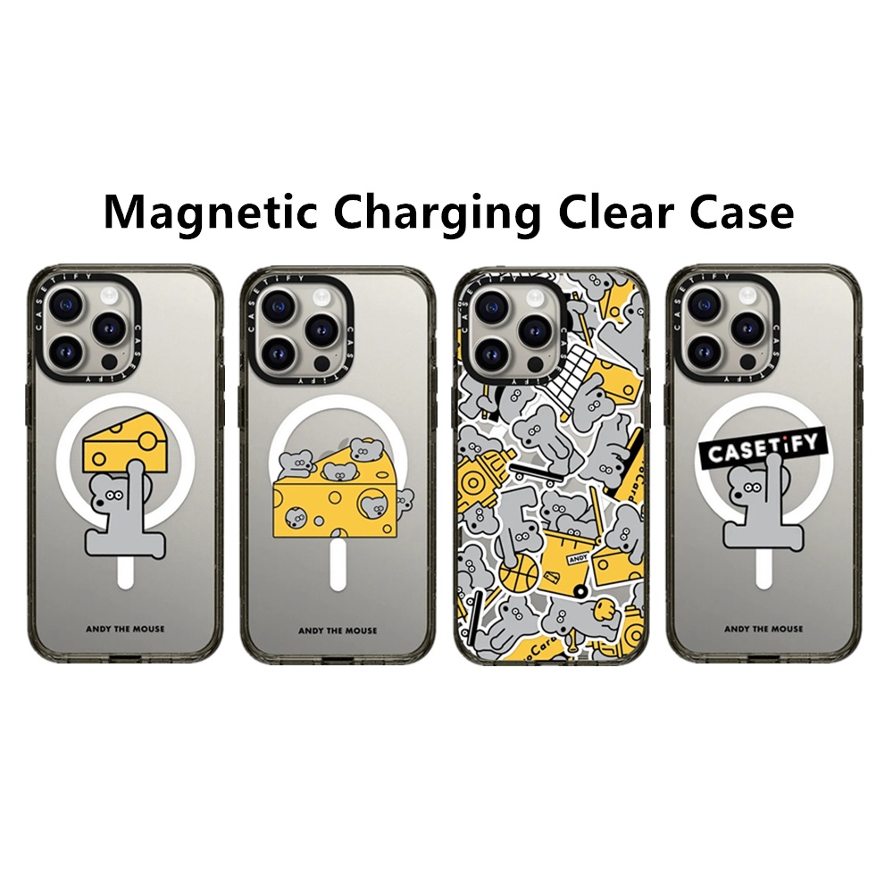 Casetifg ยี่ห้อชีสเมาส์ชาร์จแม่เหล็กล้างเคสโทรศัพท์พร้อมกล่องสําหรับ iPhone 16 11 12 13 14 15 Pro Max 16 Plus กันกระแทกป้องกันปลอกซิลิโคน Hard อะคริลิค PC ฝาหลัง
