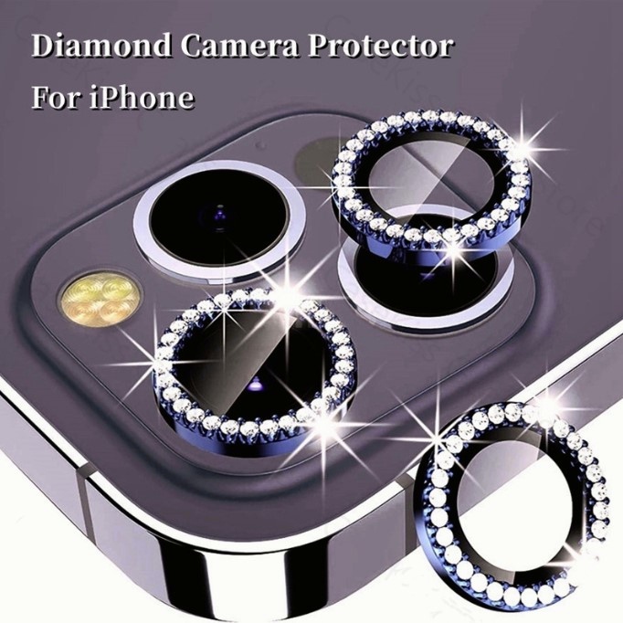 ฟิล์มกระจกนิรภัย กันรอยเลนส์กล้อง ประดับกลิตเตอร์เพชร สําหรับ iPhone 14 15 13 12 11 Pro Max mini 14 15 Plus