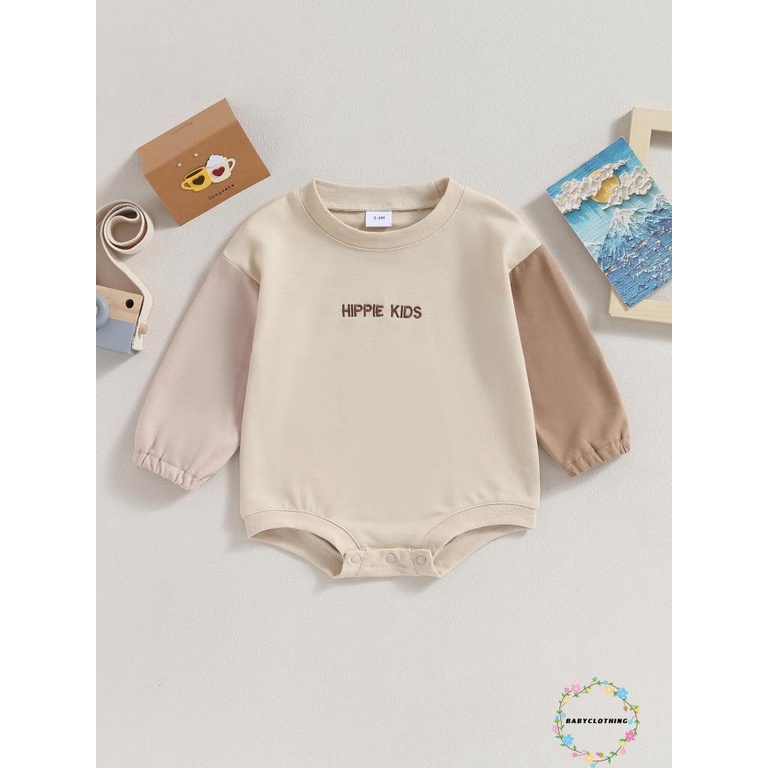 Babyclothes- ชุดรอมเปอร์ บอดี้สูท แขนยาว คอกลม พิมพ์ลายตัวอักษร สีตัดกัน ฤดูใบไม้ร่วง สําหรับเด็กผู้ชาย เด็กผู้หญิง