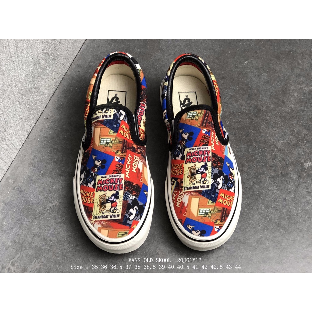 Onhand Vans Old Skool Disney Mickey Mouse Graffiti Carving Middle Sole Canvas Top Low Top Shoes YU