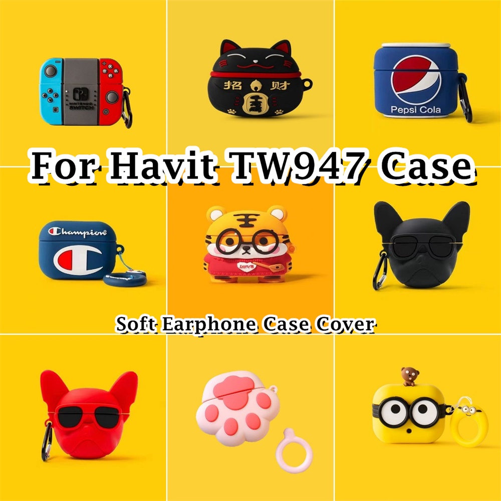 สําหรับ Havit TW947 กรณีคู่น่ารักการ์ตูนซิลิโคนอ่อนนุ่มหูฟังกรณีปลอกฝาครอบ