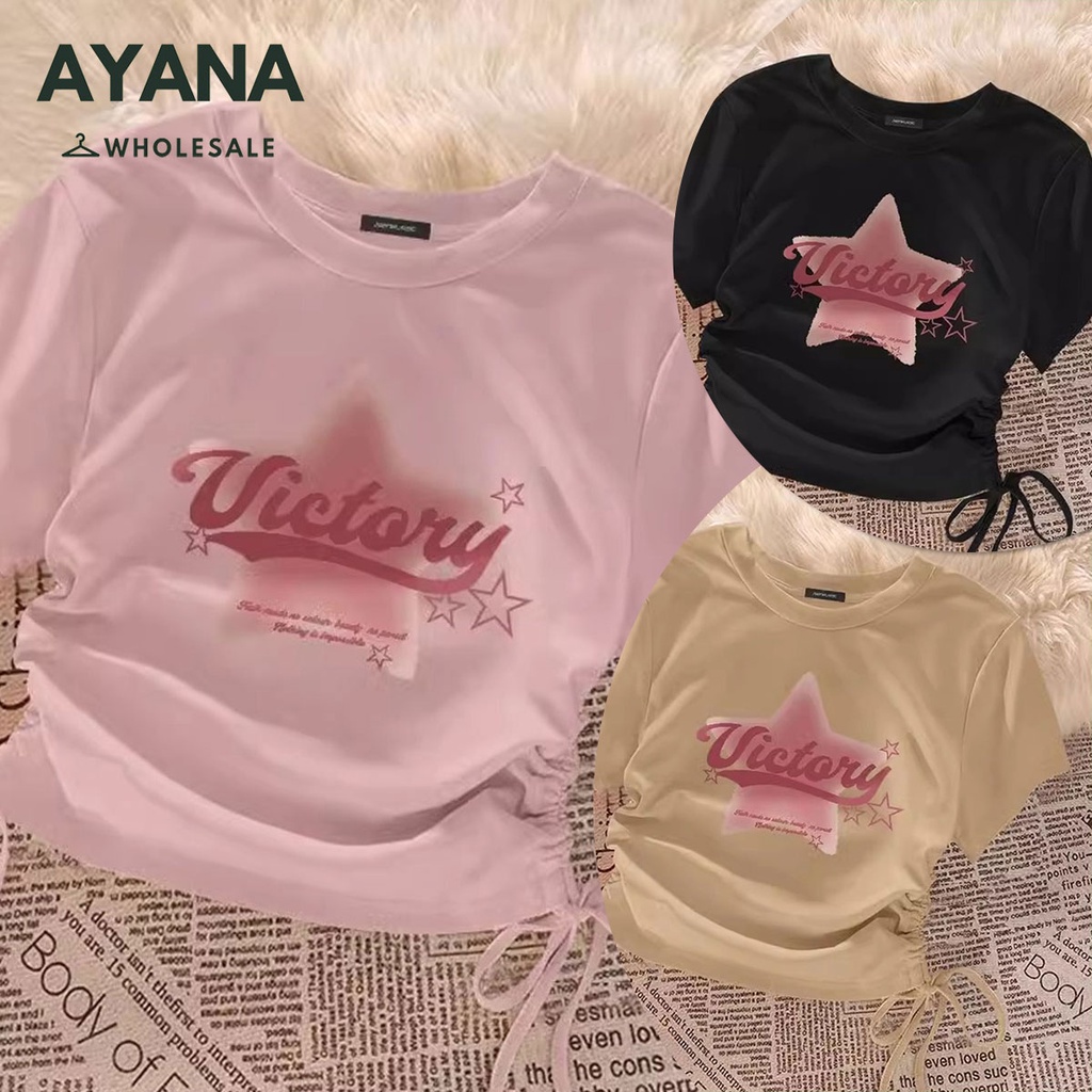 เสื้อยืดผู้หญิงแขนสั้น แฟชั่นเกาหลี ดีไซน์สวยเก๋ รูดข้าง