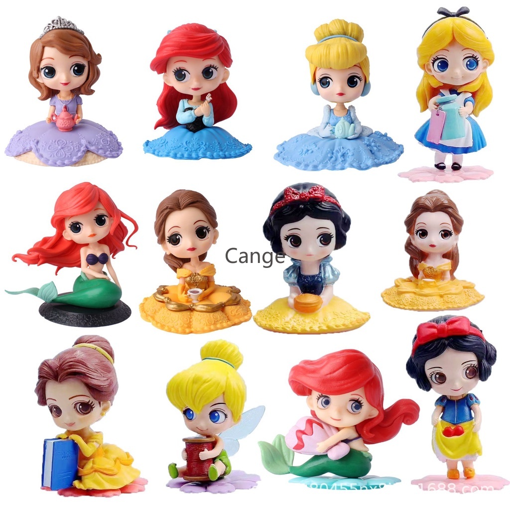 8-12 ซม.Disney q-version Princess Action Figures ของเล่นตกแต่งเค้ก