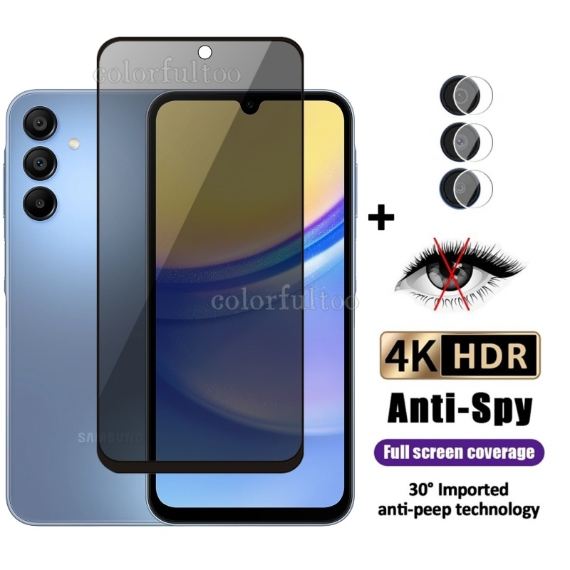 Samsunga15 ฟิล์มกระจกนิรภัย ด้านหน้า สําหรับ Samsung Galaxy A15 A 15 A24 A25 A33 A55 4G 5G 9H ป้องกันเต็มรูปแบบ ป้องกันการแอบมอง ความเป็นส่วนตัว ป้องกันรอยขีดข่วน กระจกกันรอยหน้าจอ ฟิล์มเลนส์กล้องด้านหลัง