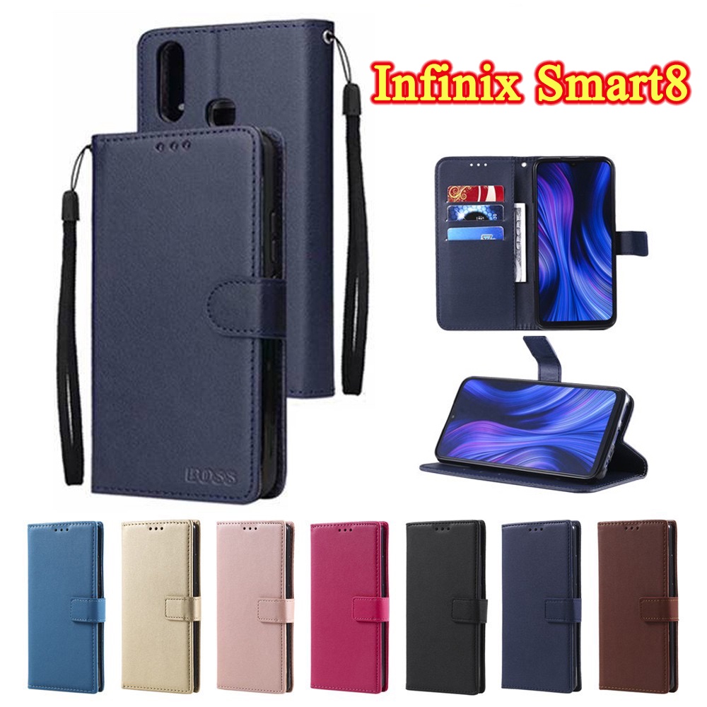 Smart 8 (พร้อมส่งในไทย) เคสโทรศัพท์หนัง ฝาพับ ล็อค สําหรับ INFINIX Smart8 Smart7 Smart6 พร้อมช่องใส่บัตร เคสมีแม่เหล็ก