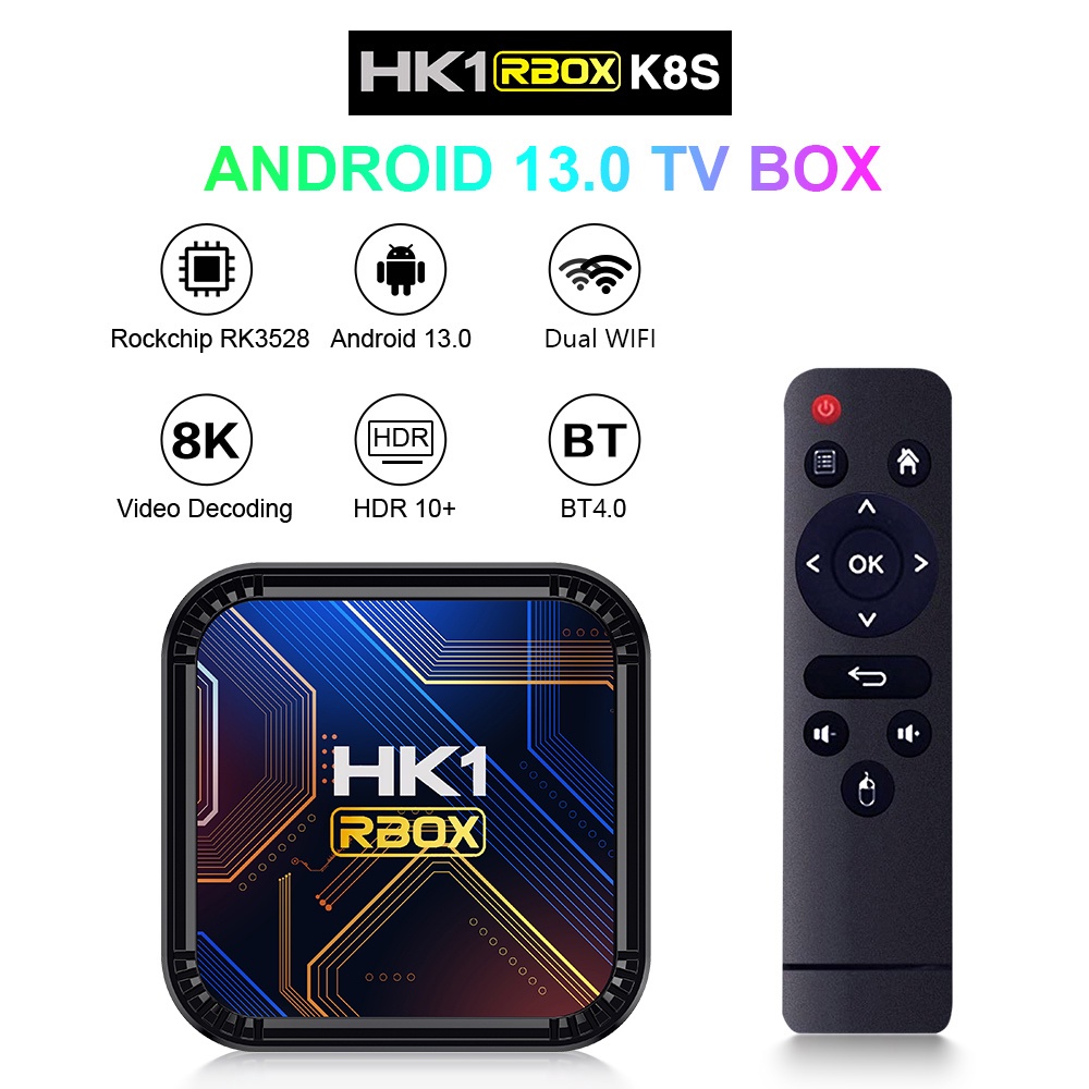 Hk1 RBOX K8S กล่องรับสัญญาณสมาร์ททีวี Android13 Wifi6 8K HD BT 4G 64GB กล่องรับสัญญาณ เครื่องเล่นมีเดีย กล่องทีวี