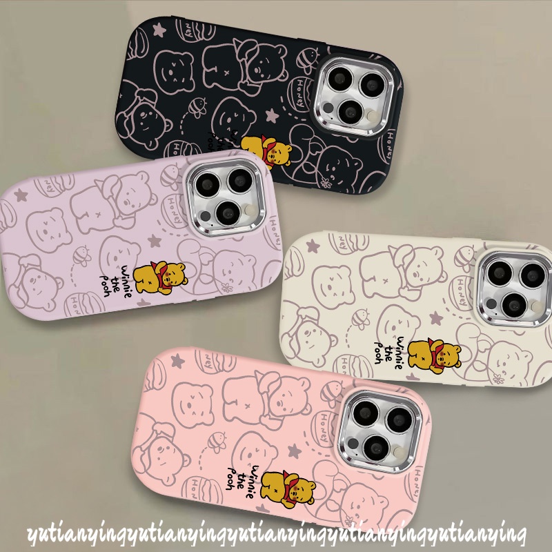 เคสโทรศัพท์มือถือนิ่ม ชุบโลหะ ลายการ์ตูนหมีพูห์น่ารัก หรูหรา สีมาการอง สําหรับ IPhone 7Plus 15 11 1312 14 Pro Max 7 8 Plus XR X XS Max SE 2020