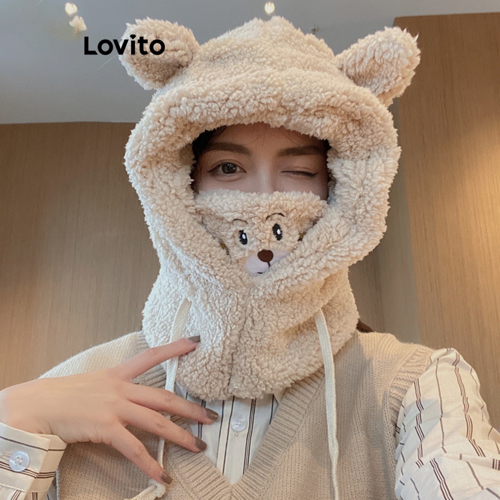 Lovito เซ็ทผ้าพันคอ หมวก หน้ากาก ลายการ์ตูน สไตล์น่ารัก สำหรับผู้หญิง LFA11726