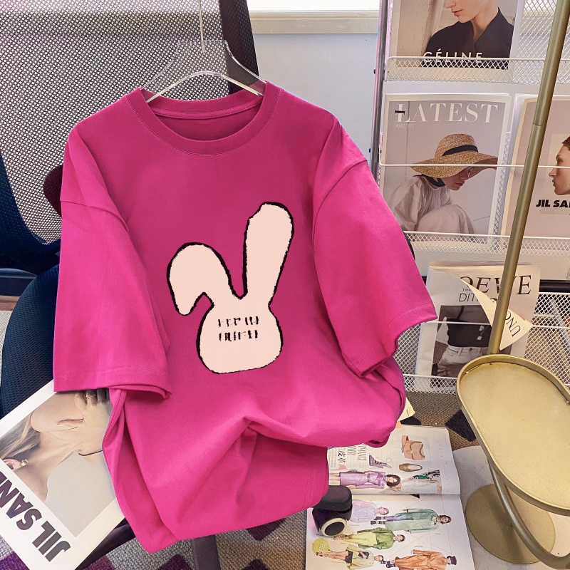 เสื้อยืดแขนสั้น ผ้าฝ้าย 100% พิมพ์ลายการ์ตูน ทรงหลวม สไตล์เกาหลี สําหรับผู้หญิง