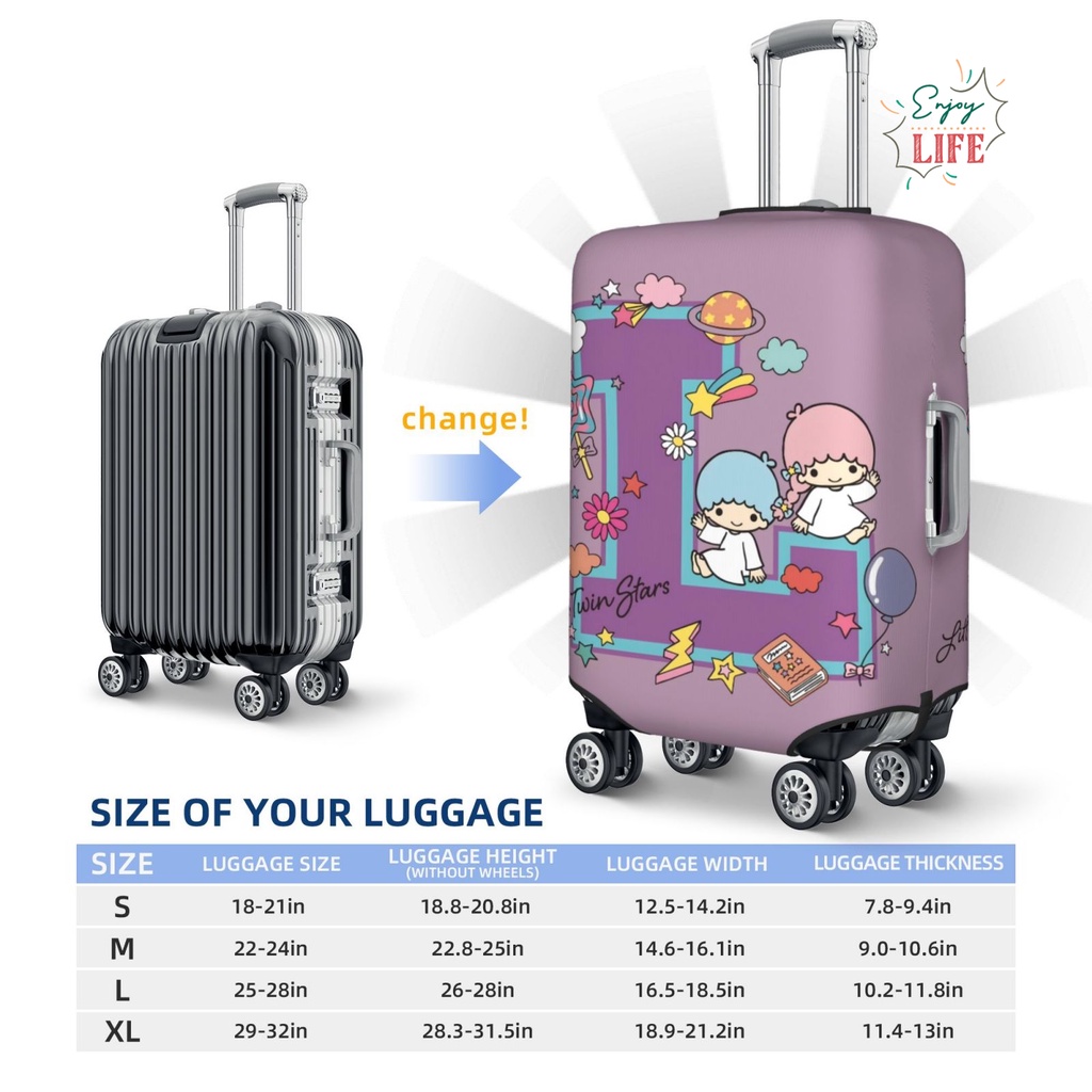 Letter Sanrio Hello Kitty Travel กระเป๋าเดินทาง Protector ยืดหยุ่นป้องกันล้างทําความสะอาดได้กระเป๋าเดินทางเหมาะสําหรับ 18-32 นิ้ว 0049 อะนิเมะของขวัญ