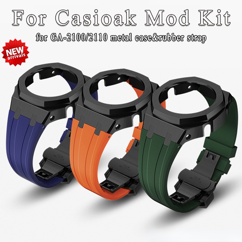 4rd ชุดดัดแปลง สําหรับ Casioak GA2100 Mod Kit เคสสเตนเลส สกรู สายนาฬิกา สําหรับ GA-2100/2110 สายยาง 