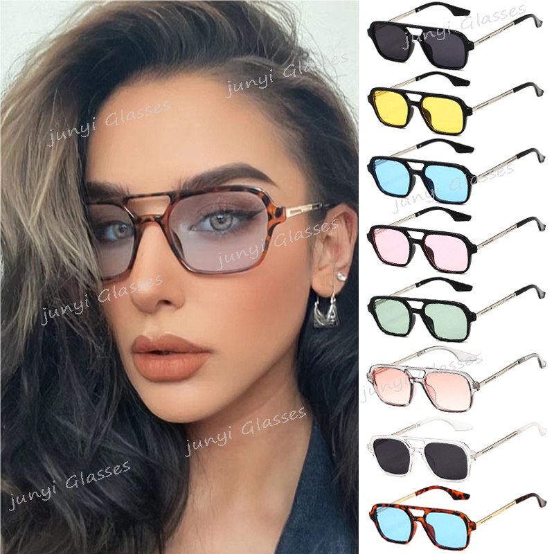 แว่นตากันแดด กรอบโลหะ ทรงสี่เหลี่ยม หลากสีสัน แฟชั่นสําหรับผู้ชาย และผู้หญิง