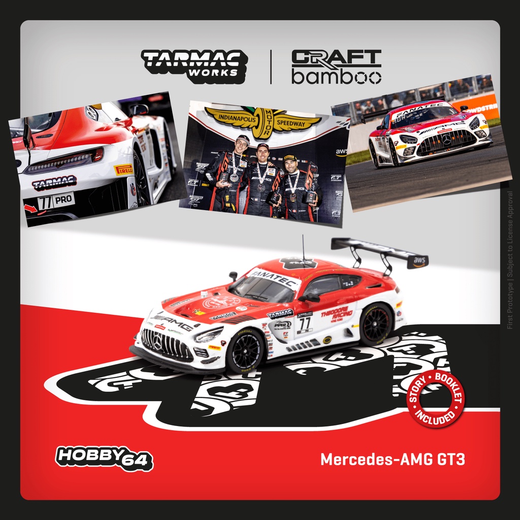 Tarmac Works 1/64 HOBBY64 Mercedes-AMG GT3 Indianapolis 8 Hour 2022 Winner Craft-Bamboo Racing  T64-