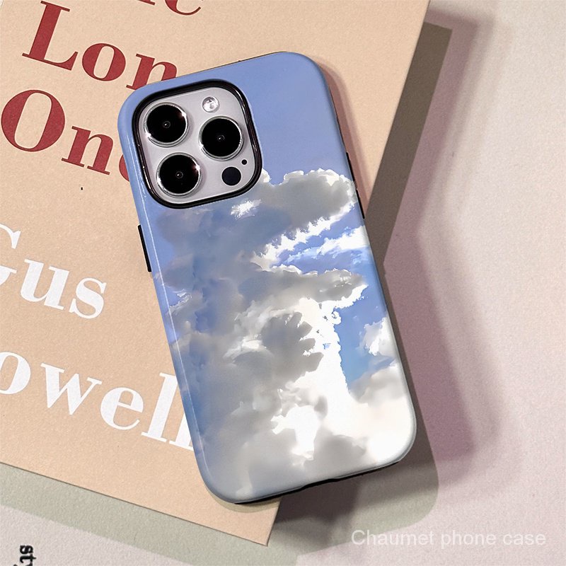 Two-in-one เคสโทรศัพท์มือถือแบบแข็ง สองชั้น กันกระแทก ลายก้อนเมฆ ท้องฟ้าสีฟ้า ขาว แวววาว สําหรับ iPhone15Promax 15Pro 14 Pro Max 14 plus 13 Pro Max 13 13pro 11 Pro Max 11 X XR Xs Max 12Pro