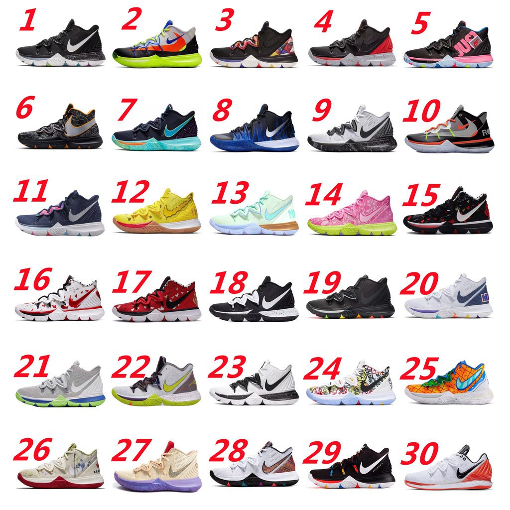 ♞NIKE 30 สี Nike Kyrie 5 รองเท้าบาสเก็ตบอลสีขาวสีดำรองเท้ากีฬาในร่มกลางแจ้งสำหรับผู้ชายและผู้หญิง b