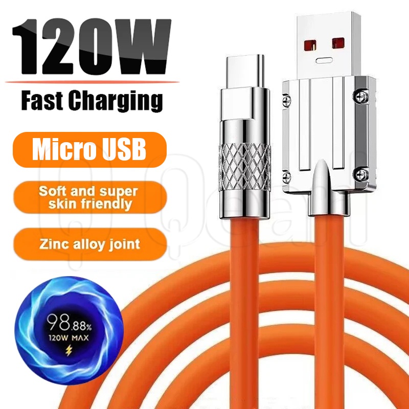 สายชาร์จโทรศัพท์มือถือ Micro USB 120W 6A 1 ม. 1.5 ม. 2 ม. อลูมิเนียมอัลลอย ทนทาน คุณภาพสูง สีส้ม สําหรับ Android
