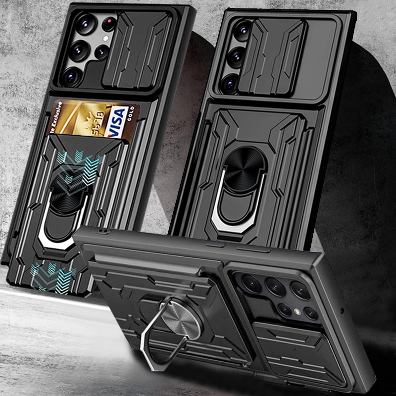 กรณีโทรศัพท์มือถือหนักกันกระแทกพร้อมที่วางโลหะและช่องเสียบการ์ด S25 Ultra S24 Ultra S24 Fe S23 Ultra S22 Ultra