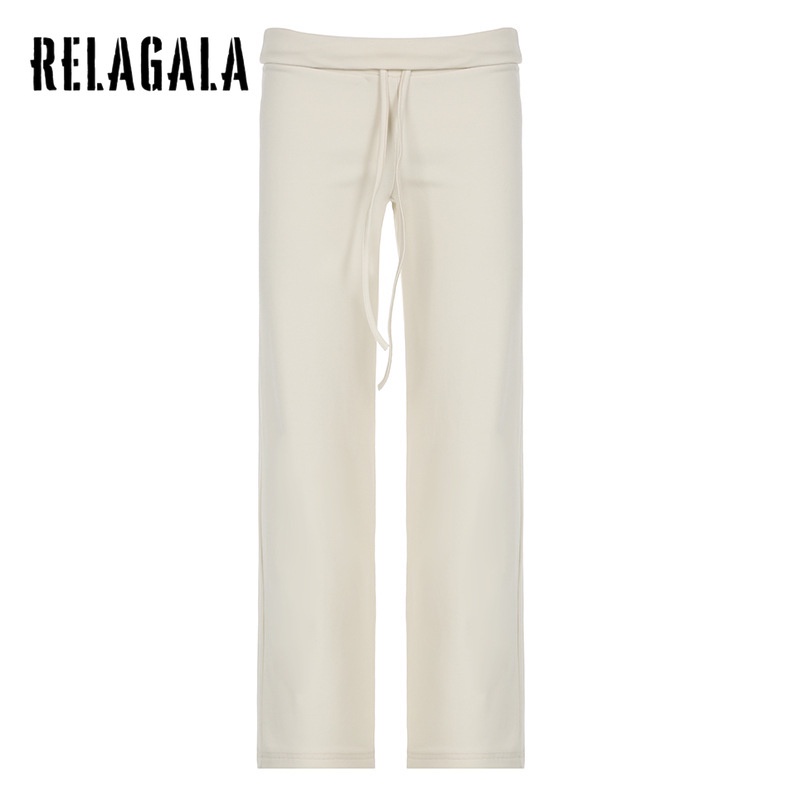 RelaGala ผู้หญิงใหม่อินเทรนด์สีทึบสบายๆทุกวันบ้านอเนกประสงค์พื้นฐานกางเกงตรง
