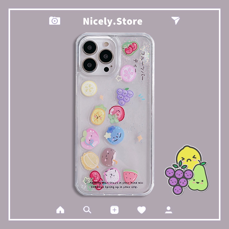 ผลไม้น่ารักการ์ตูนเชอร์รี่แตงโม Quicksand เคสโทรศัพท์สําหรับ iPhone 16 15 14 Plus 13 12 11 Pro Max Xs X Xsmax Xr โปร่งใสกันกระแทก Hard อะคริลิคมือถือปลอก