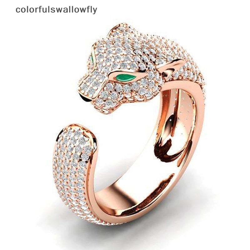 Colorfulswallowfly แหวนแฟชั่น ประดับคริสตัล ฝังลายเสือดาว สําหรับผู้หญิง และผู้ชาย COD
