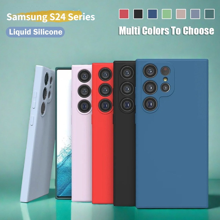 Samsung Galaxy S24 Ultra Plus 5G 2023 เคสโทรศัพท์ซิลิโคนเหลวยางสแควร์ปลอกอ่อนสําหรับ S24Ultra S24Plus FE S24FE SamsungS24 ฝาหลัง