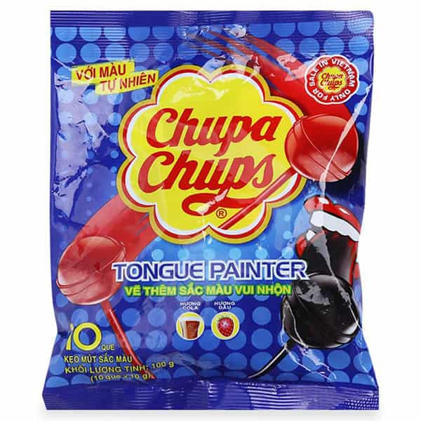 Chupa Chups Tongue Painter 10 Lollipop *ซองน้ำเงิน* ขนาด 93 กรัม(g.)ลูกอม Skittles EXP 2025