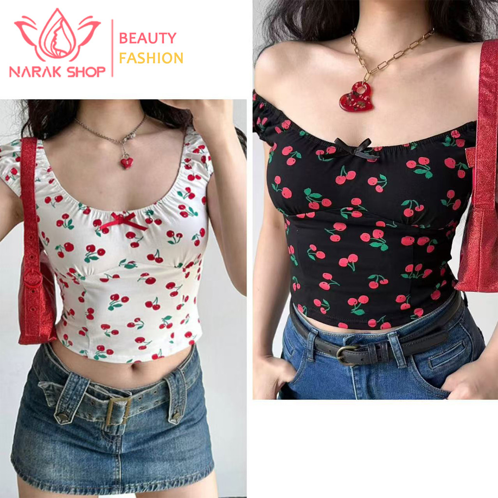 เสื้อครอปแขนสั้น สไตล์หวาน แขนพอง ทันสมัย
