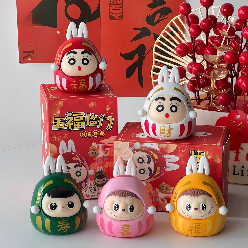 5 ชิ้น/กล่อง LABUBU Crayon Shin chan คอสเพลย์ Luckily Dharma อะนิเมะ COD สต็อกรูปตุ๊กตาของเล่นสําหรับของขวัญเด็กคอลเลกชันเครื่องประดับรถบ้านเค้กตกแต่ง Gacha