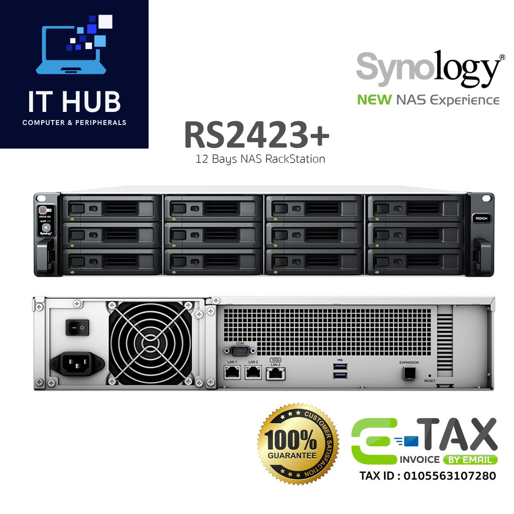Synology NAS RackStation RS2423+ / RS2423RP+ อุปกรณ์เก็บข้อมูลเครือข่าย (HDD 12 Bays, V1780B, 8GB) ป