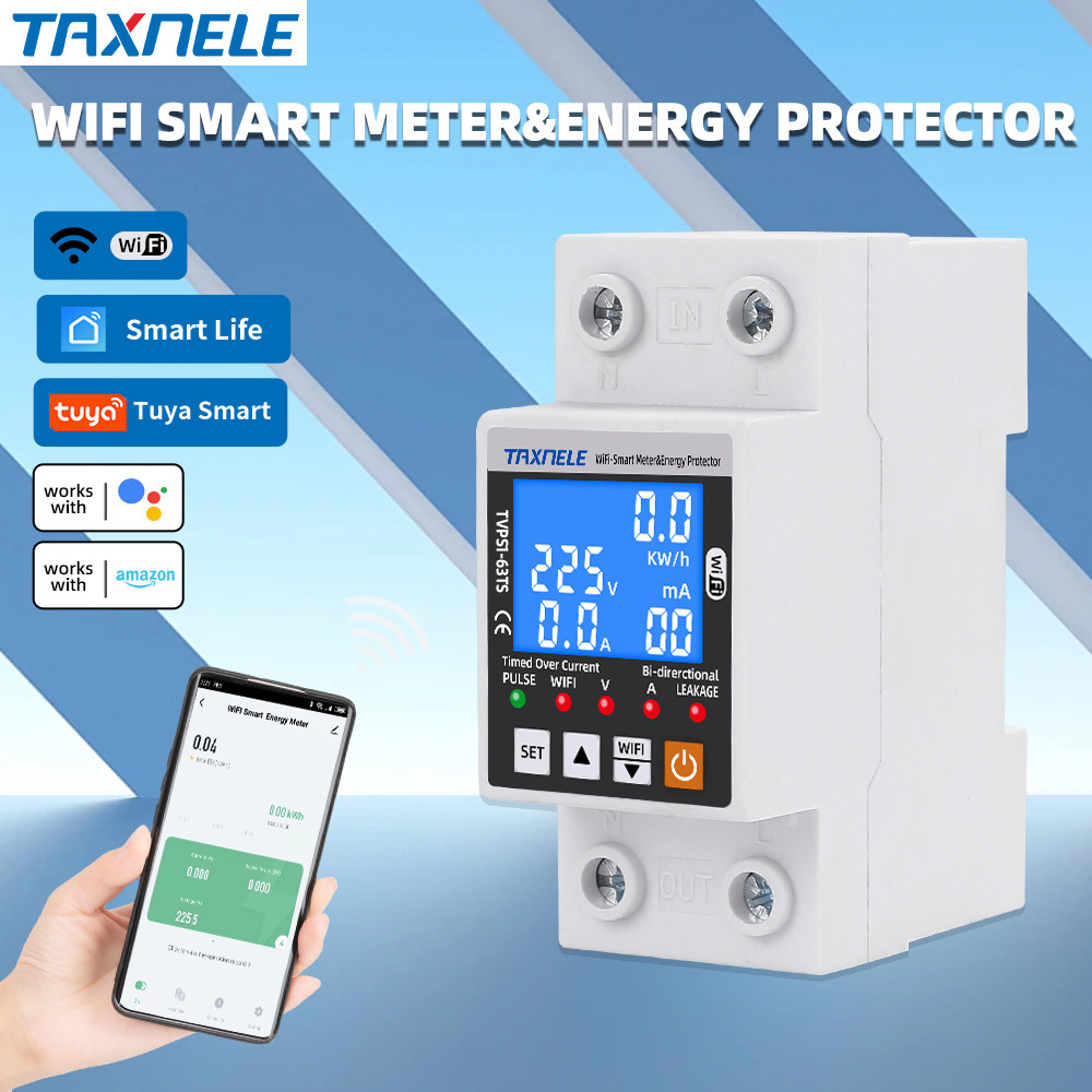 Taxnele TUYA WiFi เครื่องป้องกันแรงดันไฟฟ้าอัจฉริยะ Timed Over Current Circuit Breake Bidirectional 