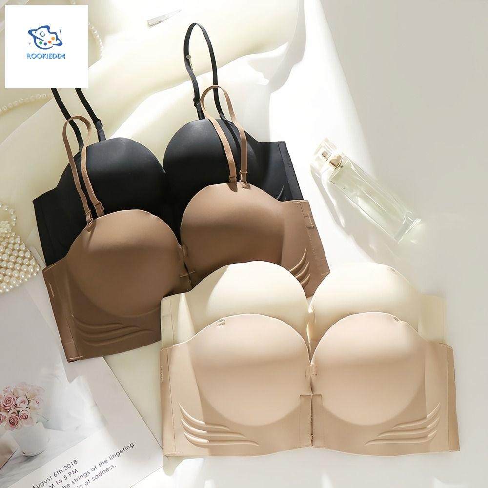 Rookiedd4 ปุ่มด้านหน้า Bra, Widen หนา Push-up Bra, Breathable ชุดชั้นใน Intimates สายคล้องไหล่ที่ถอดออกได้ Boob Tube Top ผู้หญิง