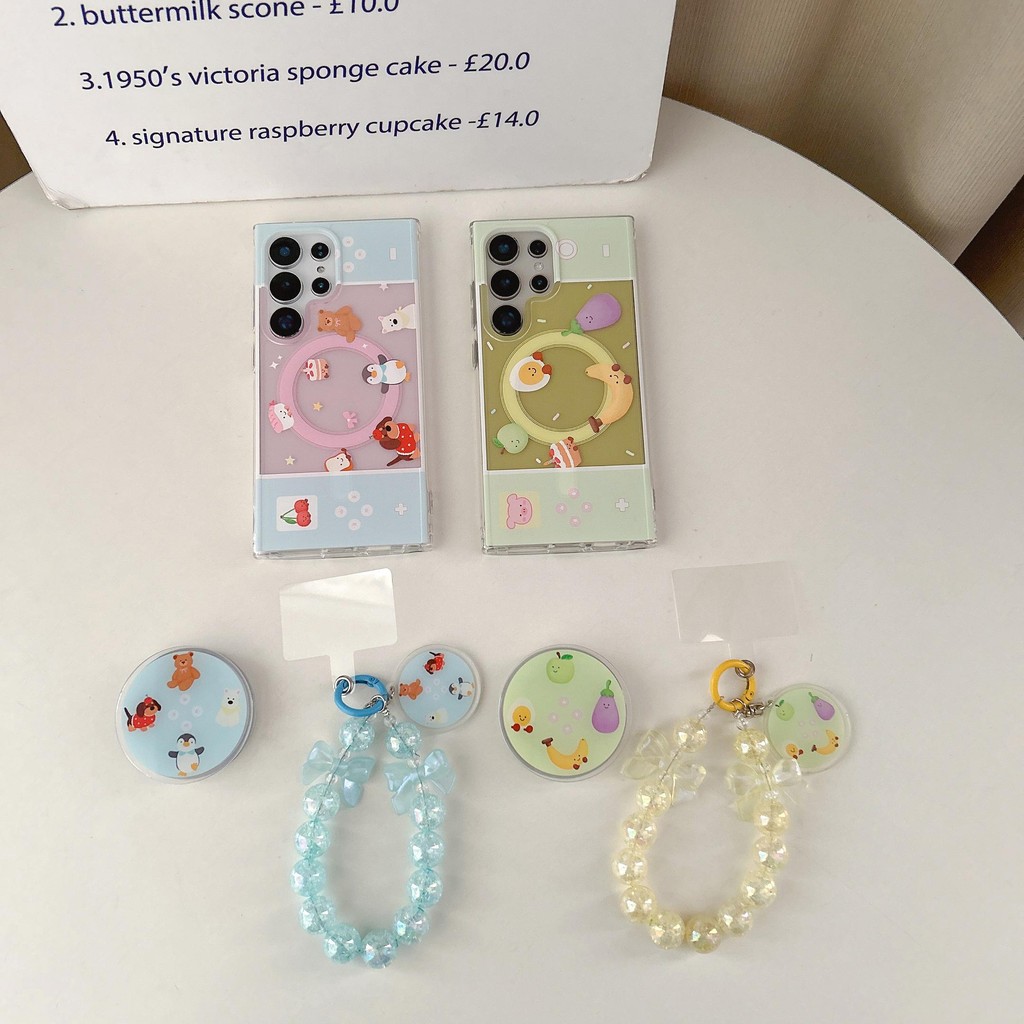 สำหรับเคส Samsung s24 ultra ลายการ์ตูนน่ารัก เคส s23 ultra แอปเปิ้ล กล้วย ไข่ เคส s25 ultra เคส s24 plus เคสแข็งแม่เหล็ก สีชมพูเหลือง สำหรับสาวๆ