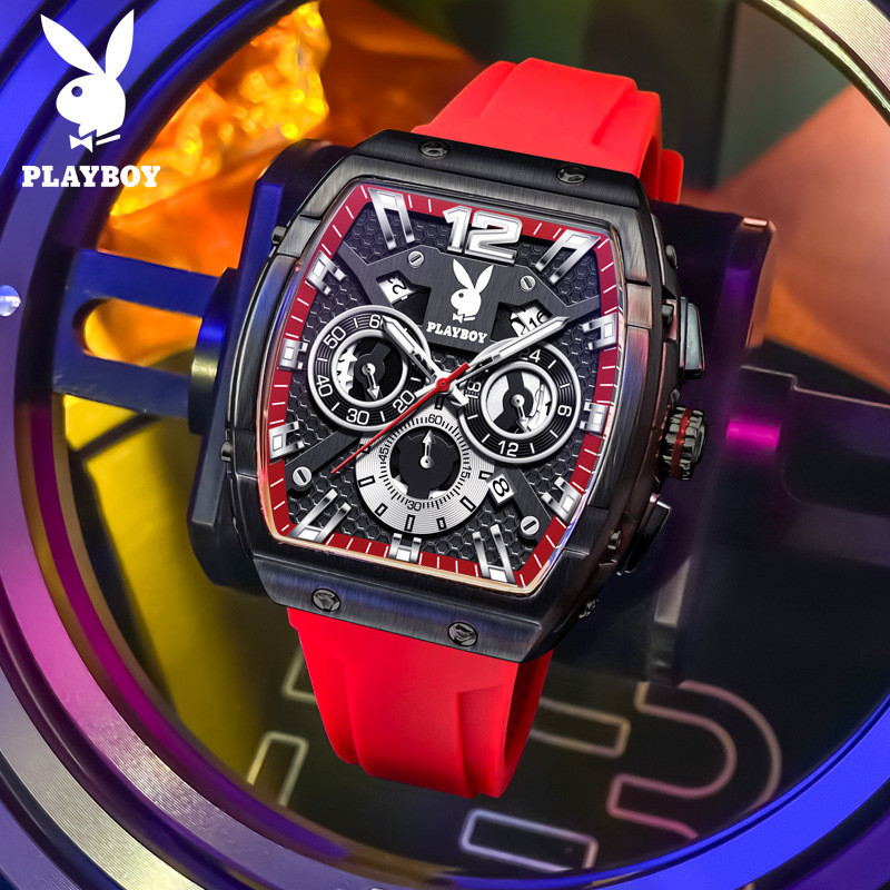 Playboy 3075 Simple Fashion Quartz Watch Barrel Type Luminous Sports Mens Watch (กล่องนาฬิกาเดิม)