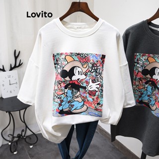 Lovito เสื้อยืดลําลอง ลายการ์ตูน ขนาดใหญ่ สําหรับผู้หญิง LNE21024 (สีขาว)