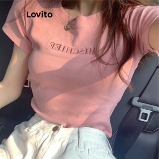 Lovito เสื้อยืดลําลอง พิมพ์ลายตัวอักษร สําหรับผู้หญิง LNA21075 (สีชมพู)