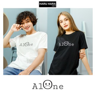 อ่อนนุ่ม 6 เสื้อยืดมินิมอล [สีขาว/สีดำ] Cotton100% - ลายสกรีน Alone