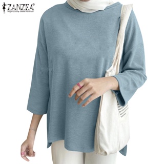 Zanzea เสื้อเชิ้ตแขนสามส่วน สีพื้น สไตล์เกาหลี สําหรับผู้หญิง