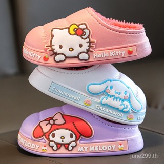 Sanrio รองเท้าแตะ ผ้าฝ้าย แต่งหูสุนัข ให้ความอบอุ่น กันน้ํา สําหรับเด็ก SL5904