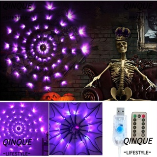 Qinjue สายไฟ LED รูปแมงมุม กันน้ํา พร้อมรีโมตคอนโทรล สําหรับตกแต่งปาร์ตี้ฮาโลวีน