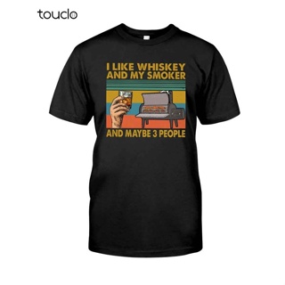 เสื้อยืดผ้าฝ้าย พิมพ์ลาย I Like Whiskey My Smoker และ 3 คน สไตล์วินเทจ ผ่อนคลาย สีดํา สําหรับผู้ชาย