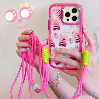 เคสโทรศัพท์มือถือ TPU นิ่ม กันรอยขีดข่วน กันกระแทก ลายการ์ตูนลูปปี้น่ารัก สีชมพู พร้อมสายคล้องยาว สําหรับ iPhone 11 14 Pro Max 12 13