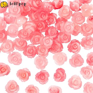 Lollipo1 ลูกปัดดอกกุหลาบ สีชมพู 10 มม. สําหรับทําเครื่องประดับ สร้อยคอ DIY 50 ชิ้น