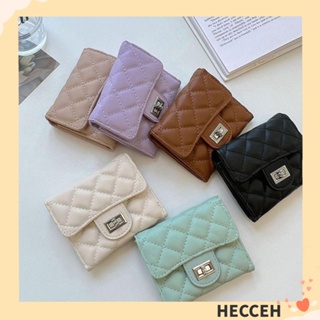 Hecceh กระเป๋าสตางค์ ใบสั้น หนัง PU สีพื้น ขนาดเล็ก ใส่เหรียญได้ สําหรับผู้หญิง