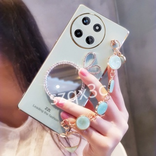 พร้อมส่ง เคสโทรศัพท์มือถือนิ่ม ป้องกัน ประดับเพชรเทียม พร้อมกระจก และสายคล้องข้อมือ สําหรับ Realme11 11NFC 4G C51 C53 NFC Realme 11 Pro+ Pro 5G